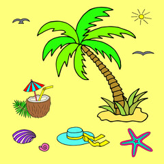 Bright vector illustration on the theme of relaxation on the beach.