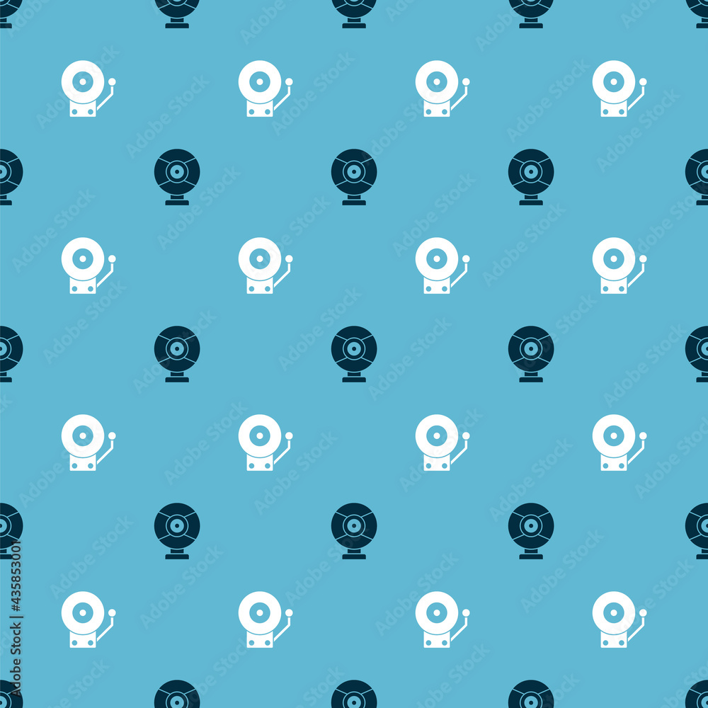 Aufkleber set security camera and ringing alarm bell on seamless pattern. vector