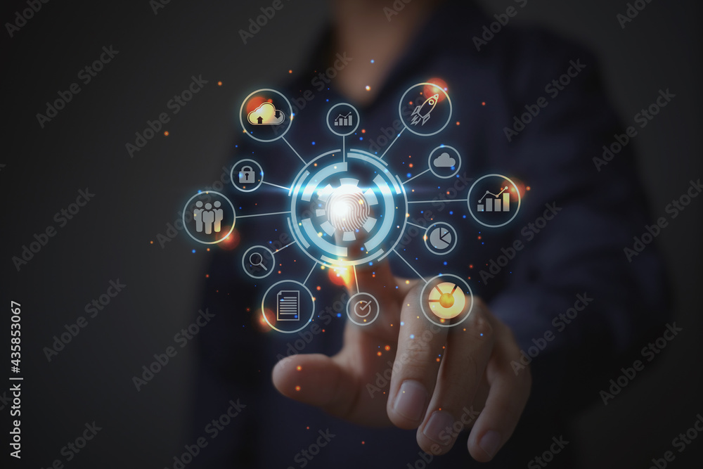 Aufkleber Digital transformation change management, internet of things. Automate operation, customer service management, cloud computing, smart industry, new technology bigdata and business process strategy