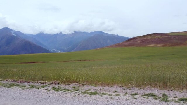 Great Andean landscapes seen from the vehicle moving on the road