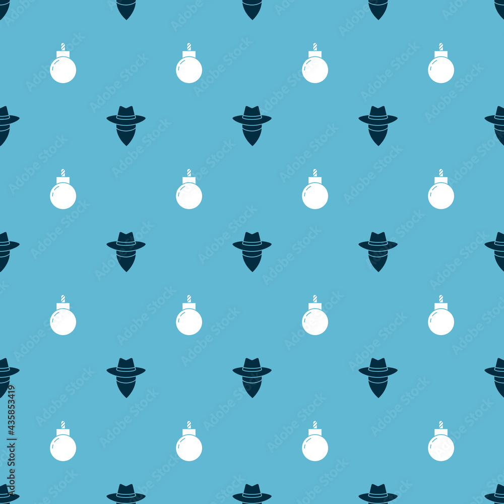 Poster set cowboy and bomb ready to explode on seamless pattern. vector