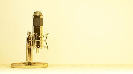 golden microphone on yellow background