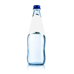 Glass bottle with purified water. Mineral water bottle mockup. Bottle isolated on white background