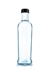 Glass bottle with purified water. Mineral water bottle mockup. Bottle isolated on white background
