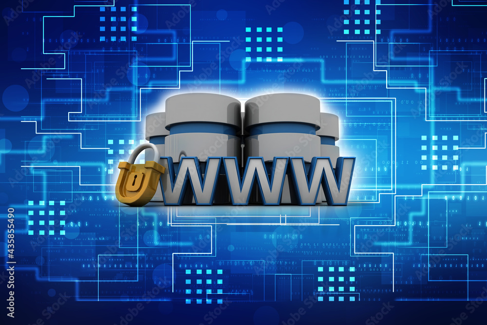 Poster 3d rendering padlock with www near database