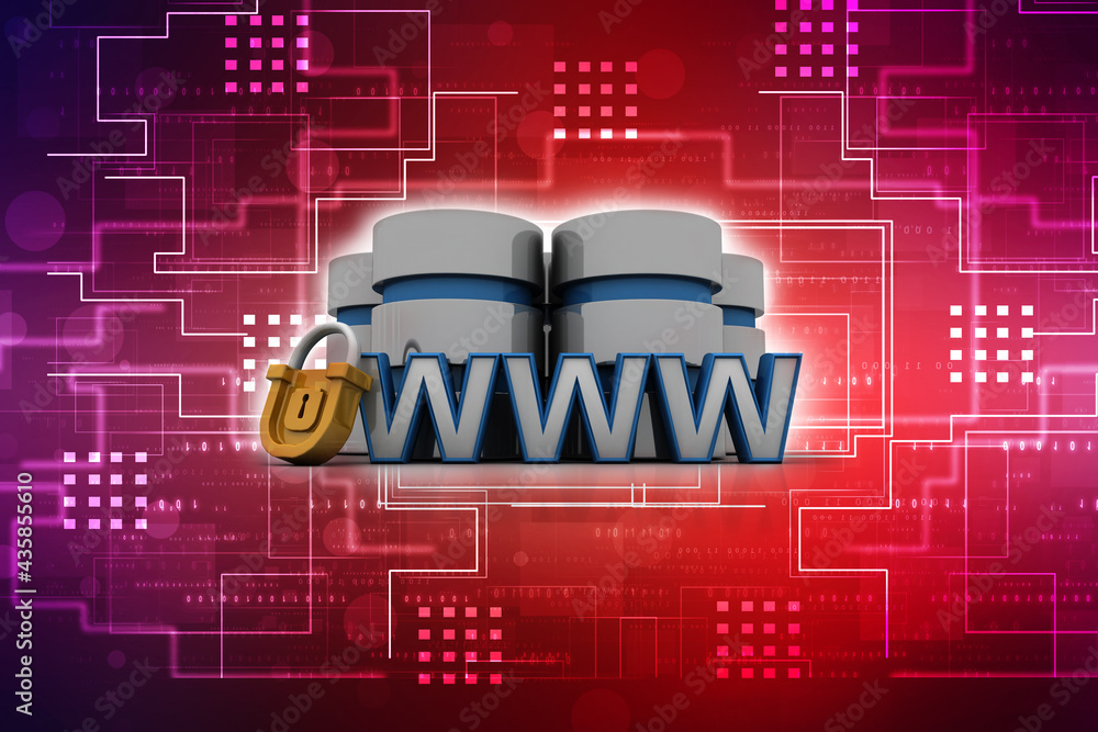 Poster 3d rendering padlock with www near database