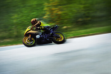 Fototapeta na wymiar sport motorcycle low entry corner turn