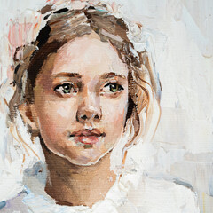 Portrait of a girl with brown hair is made in a classic style. .