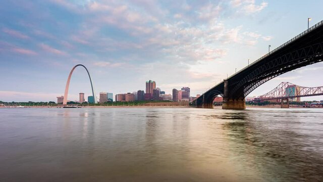 Downtown cityscape with the bridge and arch on the Mississippi River in St. Louis, Missouri