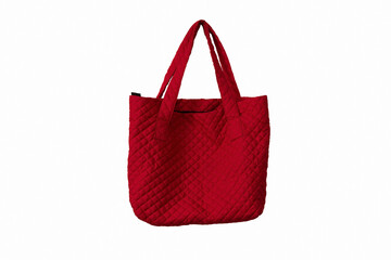 red soft textile quilted bag on a white background