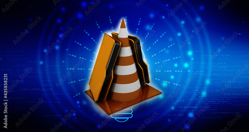 Poster 3d rendering folder icon with traffic cones