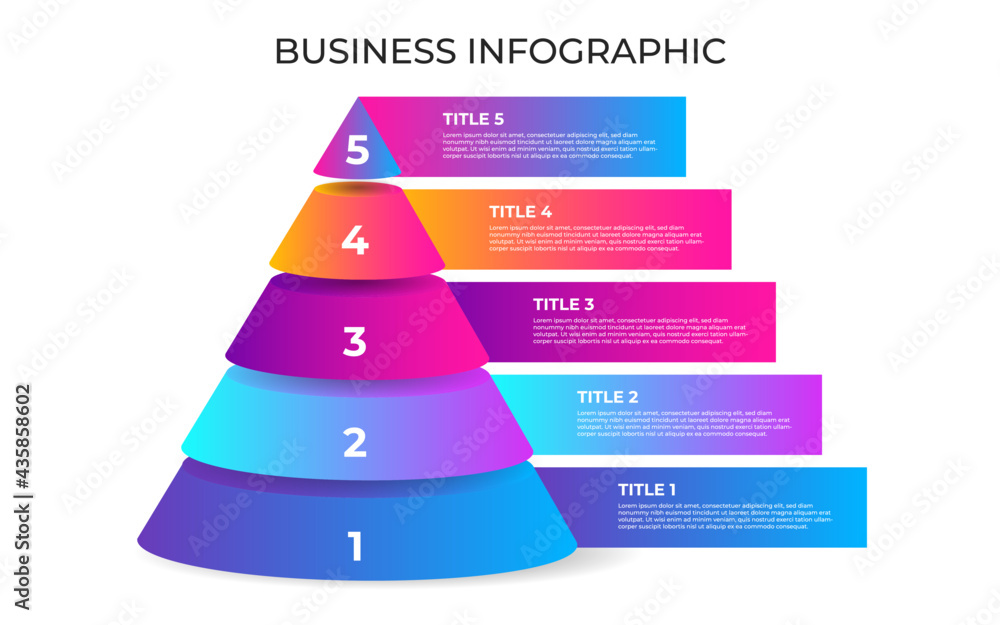 Wall mural business infographic element. 3d triangle pyramid chart infographic with 5 option or step.
