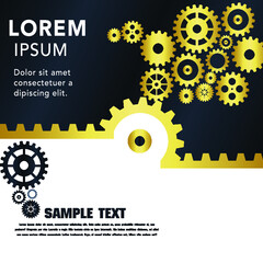 Abstract techno gear background with geometric colorful gear wheels. Space for gear text. Vector gears modern mechanism industrial concept. Technology gears background. Gears Vector illustration 