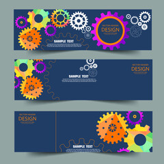 Abstract techno gear background with geometric colorful gear wheels. Space for gear text. Vector gears modern mechanism industrial concept. Technology gears background. Gears Vector illustration 