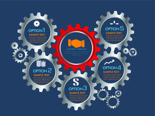 Abstract techno gear background with geometric colorful gear wheels. Space for gear text. Vector gears modern mechanism industrial concept. Technology gears background. Gears Vector illustration 