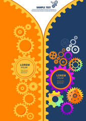 Abstract techno gear background with geometric colorful gear wheels. Space for gear text. Vector gears modern mechanism industrial concept. Technology gears background. Gears Vector illustration 