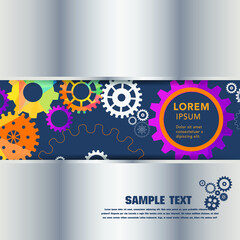 Abstract techno gear background with geometric colorful gear wheels. Space for gear text. Vector gears modern mechanism industrial concept. Technology gears background. Gears Vector illustration 