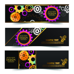 Abstract techno gear background with geometric colorful gear wheels. Space for gear text. Vector gears modern mechanism industrial concept. Technology gears background. Gears Vector illustration 