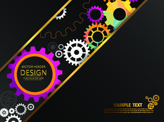 Abstract techno gear background with geometric colorful gear wheels. Space for gear text. Vector gears modern mechanism industrial concept. Technology gears background. Gears Vector illustration 