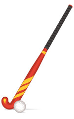 field hockey stick red and black with ball isolated on a white background