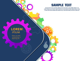 Abstract techno gear background with geometric colorful gear wheels. Space for gear text. Vector gears modern mechanism industrial concept. Technology gears background. Gears Vector illustration 