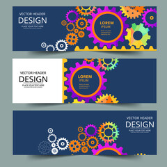 Abstract techno gear background with geometric colorful gear wheels. Space for gear text. Vector gears modern mechanism industrial concept. Technology gears background. Gears Vector illustration 