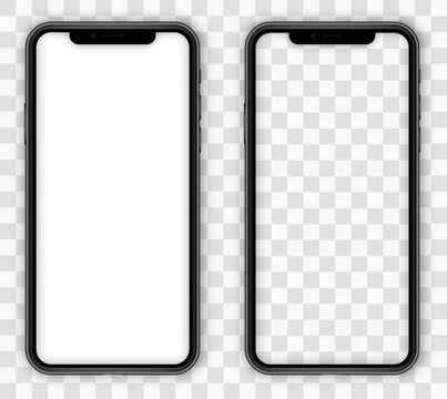 Realistic smartphone. Modern frameless smartphone Mock up with blank white screen. Phone black. Vector illustration