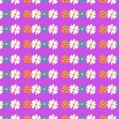 Repeat watercolor pattern of colorful flowers in the black backdrop