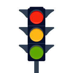 Signal electric traffic light on road, stoplight. Direction, control, regulation transport and pedestrian. Vector illustration