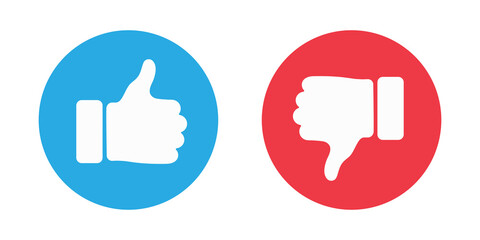 Thumbs up and thumbs down circle emblems. Like and dislike icons. illustration