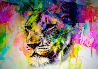 lion head with creative colorful abstract elements on light background © reznik_val