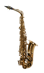 Beautiful saxophone isolated on white. Musical instrument - obrazy, fototapety, plakaty