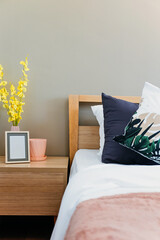 Modern white bed and pillow in the morning mood,interior decoration