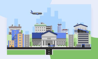 Office buildings background with business corporate city center houses flat background vector illustration
