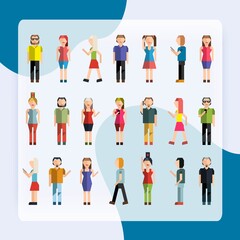 People male and female pixel avatar group decorative icons set isolated vector illustration