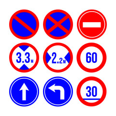 vector set of traffic signs with red blue design illustration