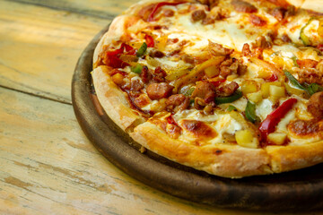 pizza on a wooden board