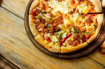 pizza on a board