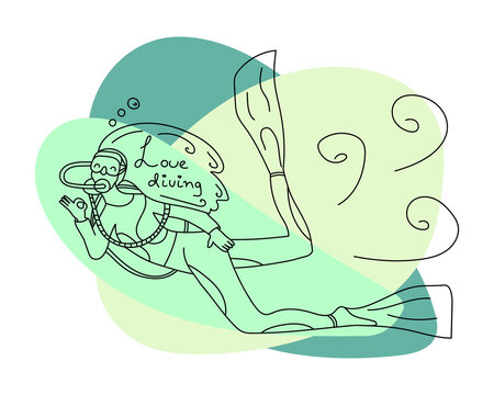 diver swimming underwater with ok sign clip art preview