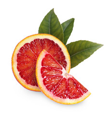 Delicious ripe red oranges on white background
