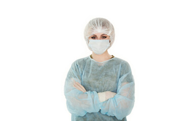 beautiful young woman in medical uniform on white background isolated