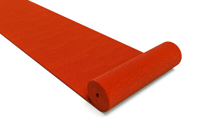 red carpet unrolling on white background.