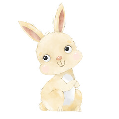 Hand drawn cute Easter bunny isolated on white background. Hand painted illustration. 