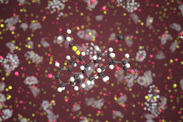 Molecule of Spironolactone. Molecular model, conceptual 3d rendering