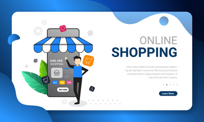 Shopping online concept design, flat design for landing page, template, web banner, ui, cover, mobile app, banner. Vector illustration