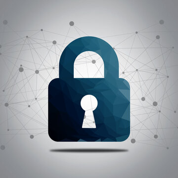 Low poly Lock illustration with lines on gray and white background.