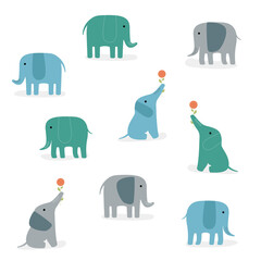 Vector set of cute drawn elephants. African or Indian blue, dark blue and gray elephant in various poses. Family of elephants. Light elephant pattern. Coloring book, textiles, wallpaper, cartoon. home