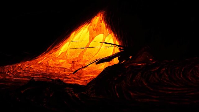 Hot lava pours out. Tons of hot magma spills