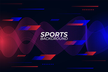 Modern Abstract Dynamic Sports Background Template with Gradient Blue and Red Wavy Lines