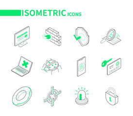 Data protection - modern line isometric icon set